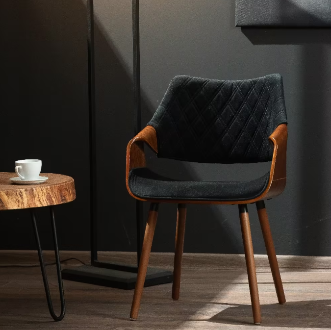 Kos Velvet Chair Grey-Walnut