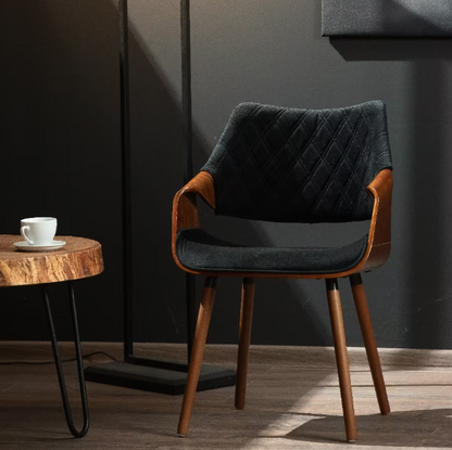 Kos Velvet Chair Grey-Walnut